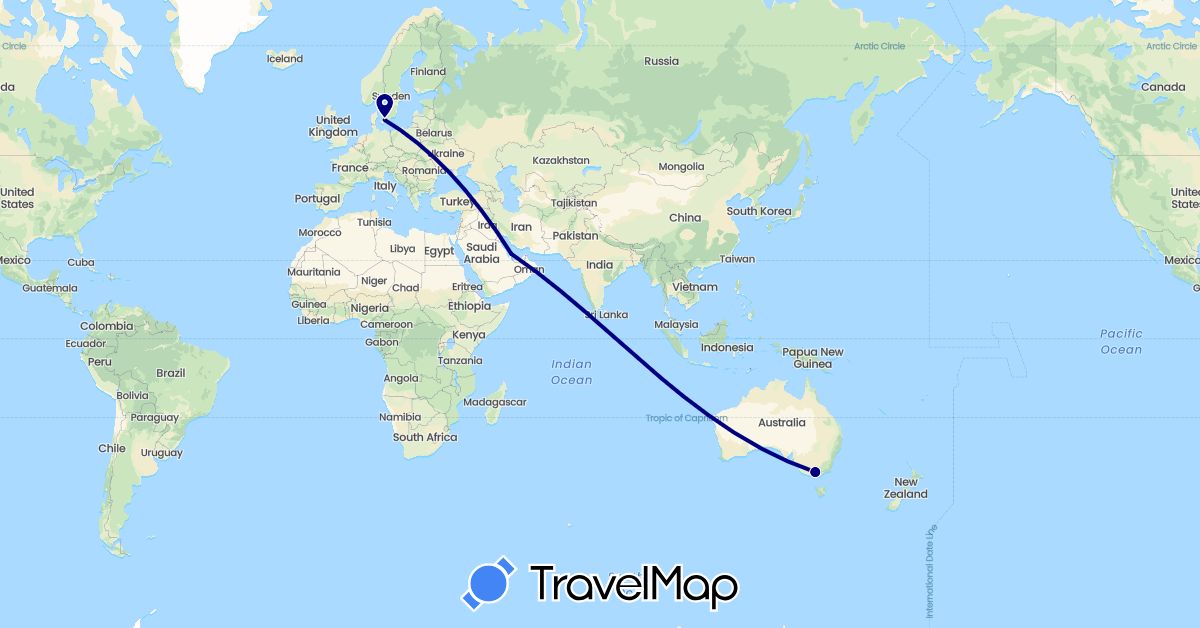 TravelMap itinerary: driving in Australia, Denmark, Qatar (Asia, Europe, Oceania)